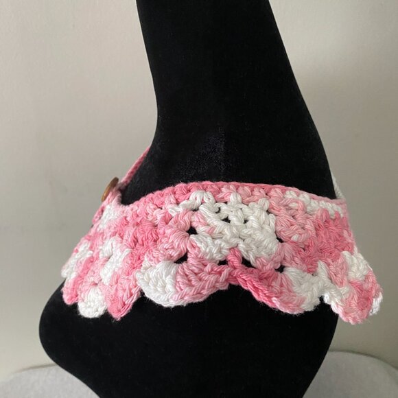 Handmade Crochet Pink White Cotton Wide Neck Collar Neckwear Accessory - Picture 3 of 6